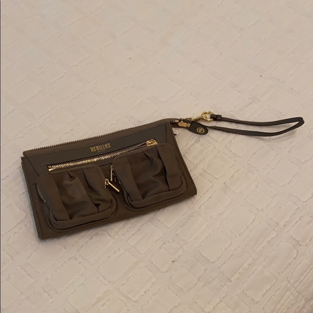 MZ Wallace Abby wristlet in taupe!
